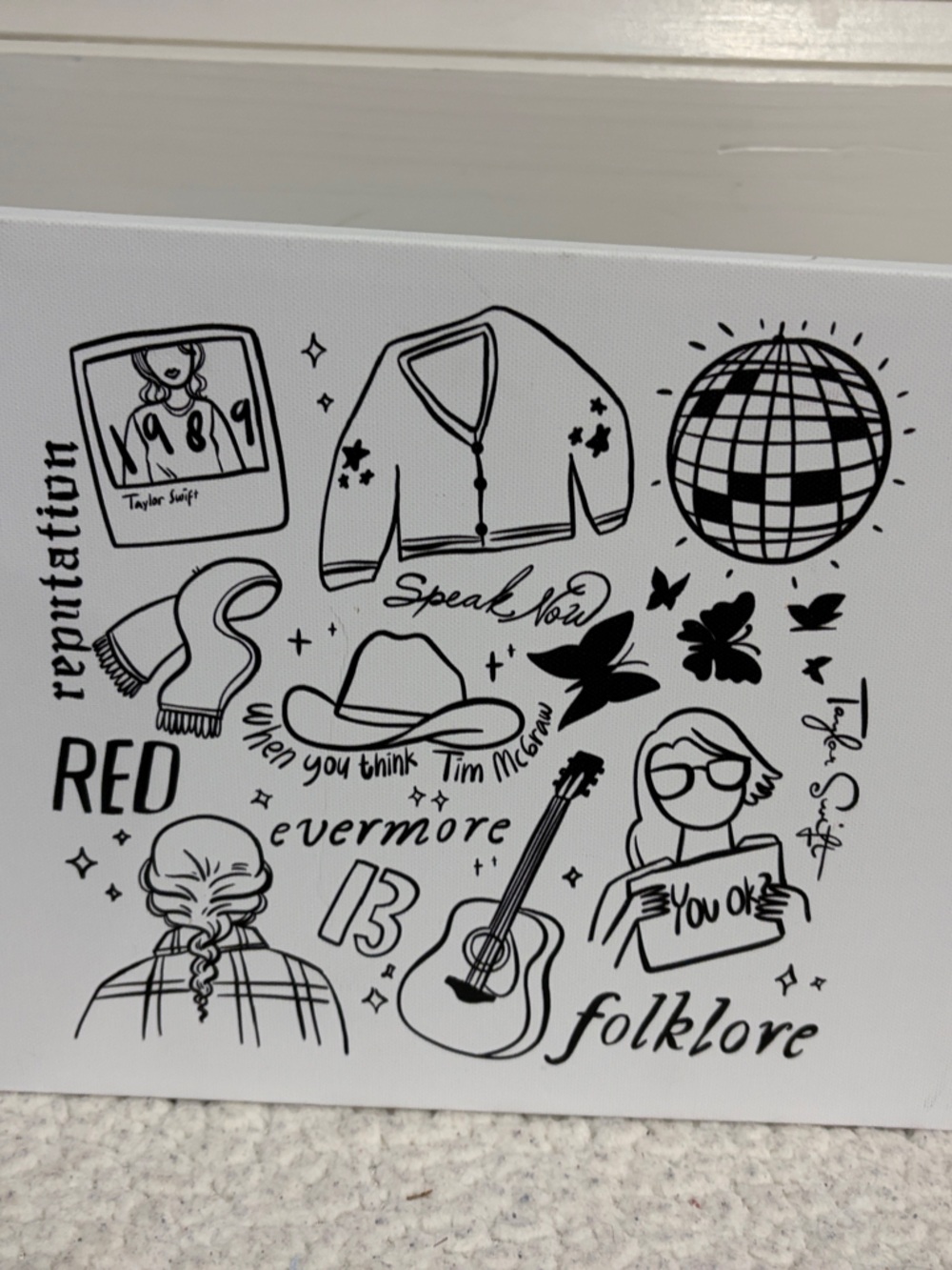 Taylor Swift Black & White Lyric Doodle Art Panel